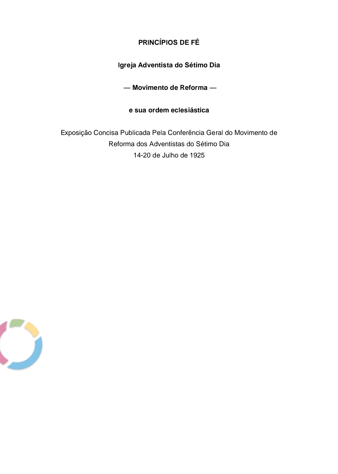 Capa de Princípios de Fé da IASDMR